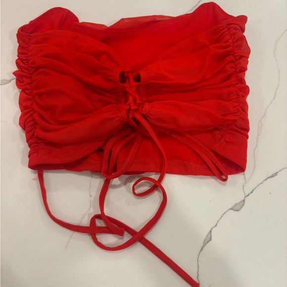 Forever 21 Scarlet Ruched Tube Top SMALL - Picture 2 of 3